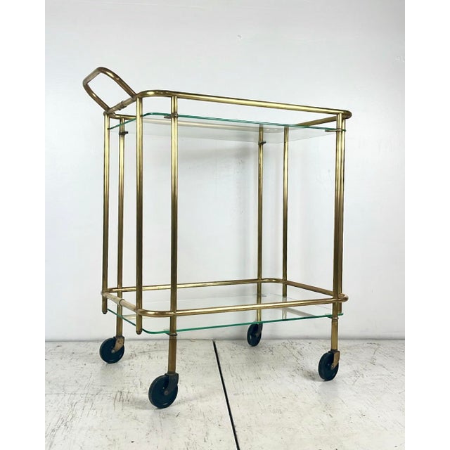 Mid 20th Century Vintage Art Deco Brass Bar Cart For Sale - Image 5 of 12