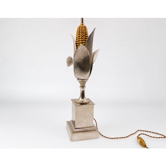 Corn Cob Lamp Base in Silvered and Gilt Bronze from Maison Charles, France, 1970 For Sale - Image 3 of 8