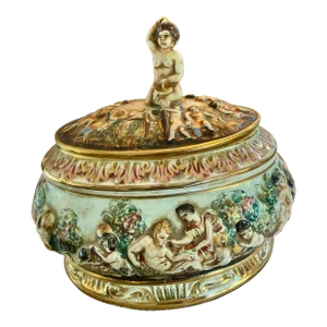 Vintage Signed Capodimonte Oval Centerpiece Serving Ware With Fitted Lid