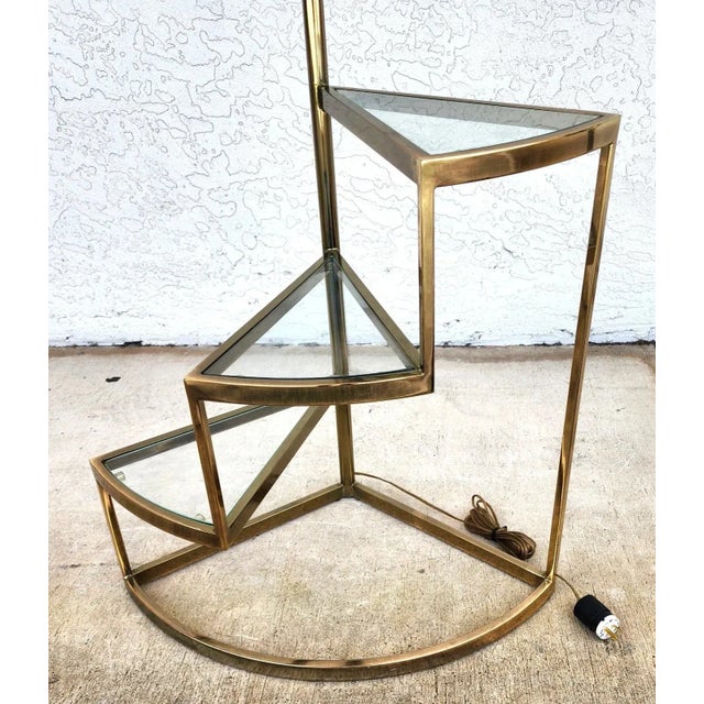 Vintage MCM Floor Lamp Table 3 Tier Step Brass & Glass For Sale - Image 13 of 14