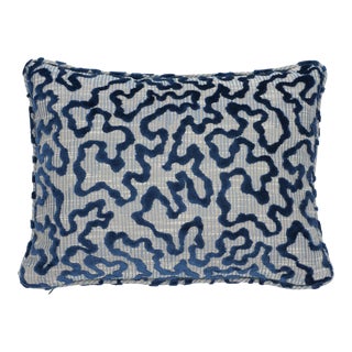 Schumacher Janis Velvet 18" Lumbar Pillow in Blue For Sale