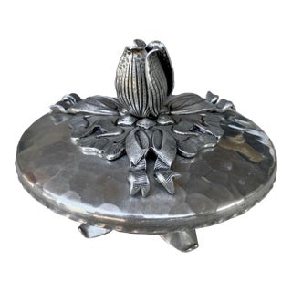 Circa 1930 Whimsical Hand Forged Rose & Ribbon Aluminum Trinket Box For Sale