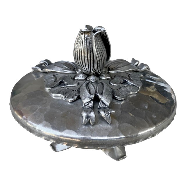 Circa 1930 Whimsical Hand Forged Rose & Ribbon Aluminum Trinket Box For Sale