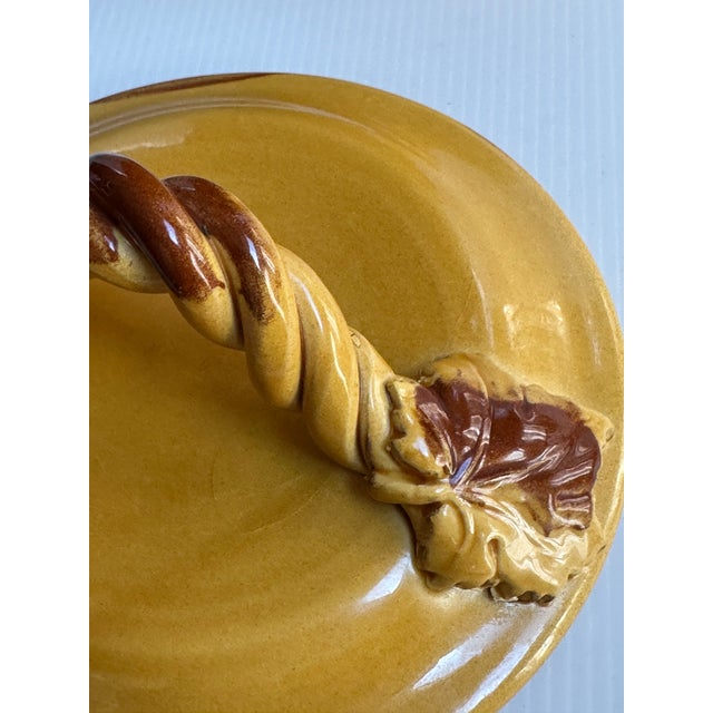 Modern 1980s Arte Italica "Sole Mustard" Collection Ceramic 15" Tall Yellow Jar With Lid Greaps and Leaves Design Made in Italy For Sale - Image 3 of 18