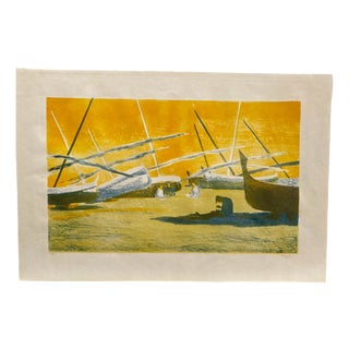 Enid Chauvin, Spanish Beach, Colour Lithograph, 1970s For Sale