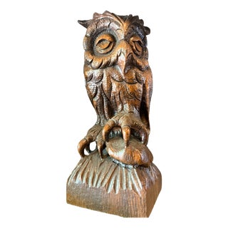 Vintage Hand-Carved Wooden Owl, 1960 For Sale