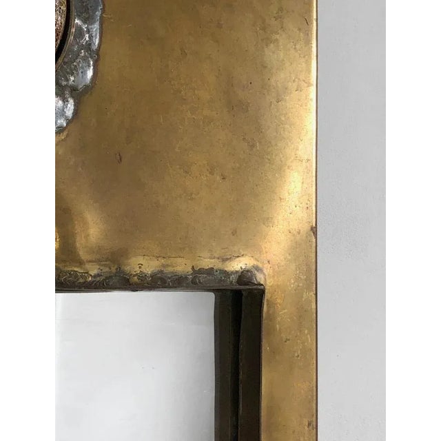 Mirror Mural in Bronze or Patinated Brass with Ceramic Inserts attributed to Jean Péillaud, France, 1970s For Sale - Image 4 of 10