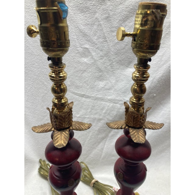 1990s 1990s Burgundy Kelly Petersen Wildwood Designs Buffet Table Lamps - a Pair For Sale - Image 5 of 9