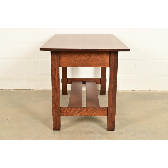Stickley Brothers Antique Mission Oak Arts & Crafts Desk or Library Table, Newly Refinished For Sale - Image 10 of 13