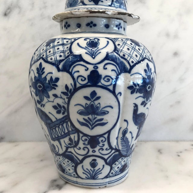 Ceramic Delft Blue and White Vase With Top For Sale - Image 7 of 12