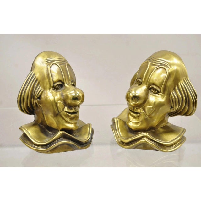 Vintage Pm Craftsman Art Deco Brass Figural Clown Head Bookends - A Pair For Sale - Image 9 of 9