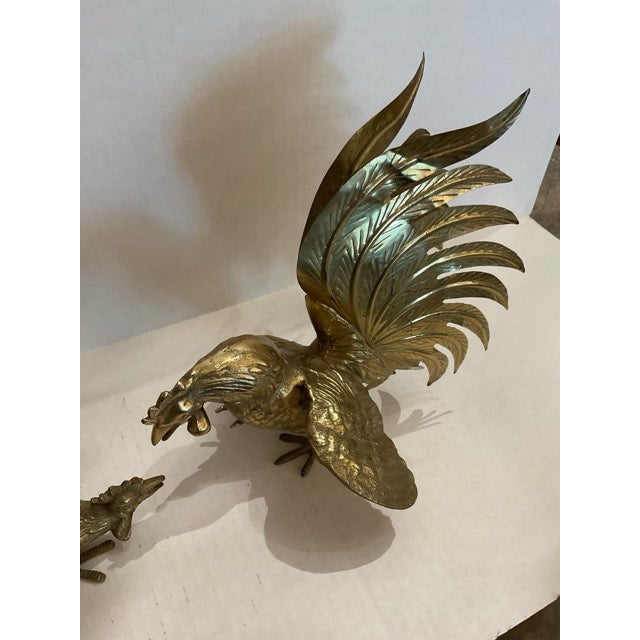 Early 20th Century Pair of Brass Fighting Roosters For Sale - Image 5 of 11