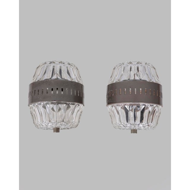 Pair of metal wall lamps with crystal lampshades, Italian design, 1960s. Up to 250V (Europe/UK Standard).The wiring of...