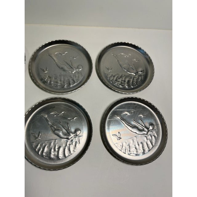 1950s Aluminum Diving Girl Coasters- Set of 6 For Sale - Image 4 of 6
