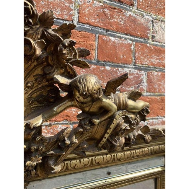 Large Antique 19th Century French Carved Wood & Gesso Mirror For Sale - Image 5 of 7