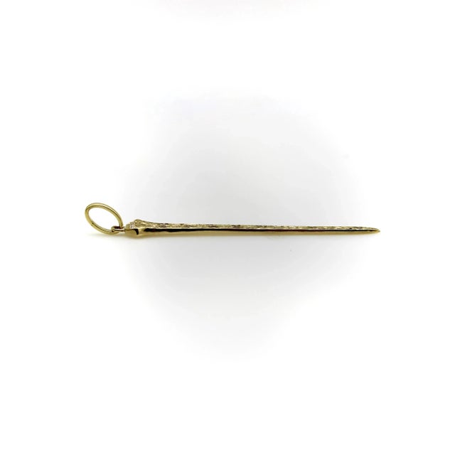 Contemporary 14k Gold Hand Engraved Lucky Nail Pendant With Diamonds For Sale - Image 3 of 9