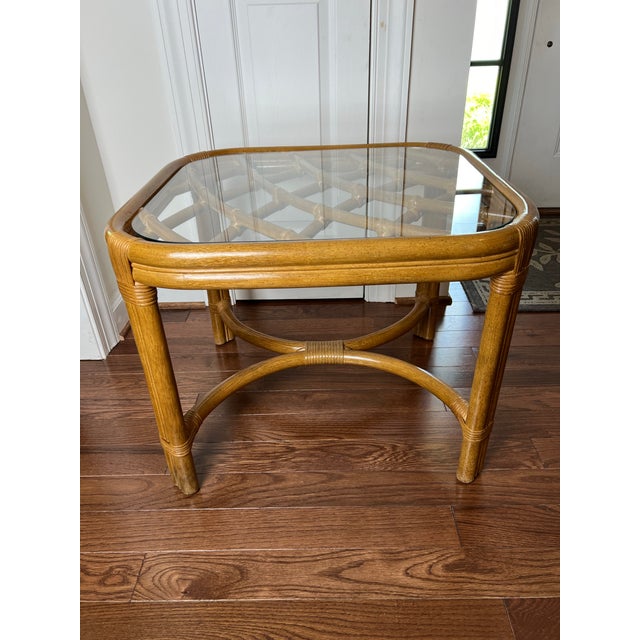Vintage Late 20th Century Lane Venture Rattan Sunroom Side Table | Chairish
