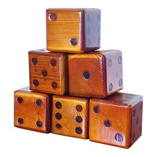 MId-Century Hand Carved Large Dice of Wood- Set of 6 For Sale