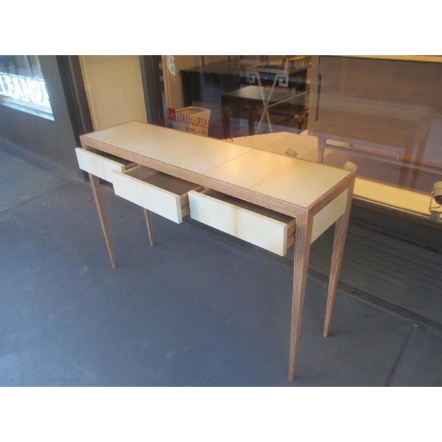 Bespoke Cerused Oak and Parchment Console Table With Three Drawers For Sale - Image 4 of 8