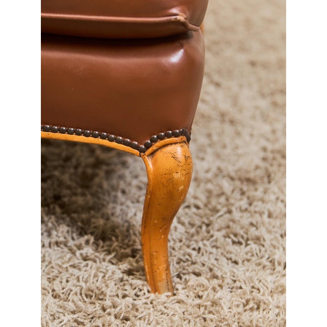 Animal Skin Mid 20th Century Traditional Leather Bergère Armchair With Nailhead Trim For Sale - Image 7 of 12