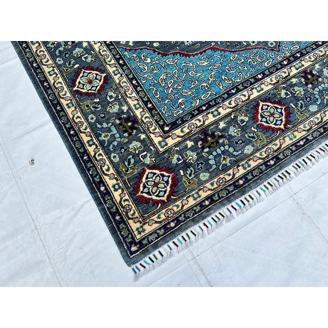 Charcoal Blue Persian Tabriz Medallion Hand-Knotted Wool Rug - 6'6" X 9'9 For Sale - Image 4 of 13