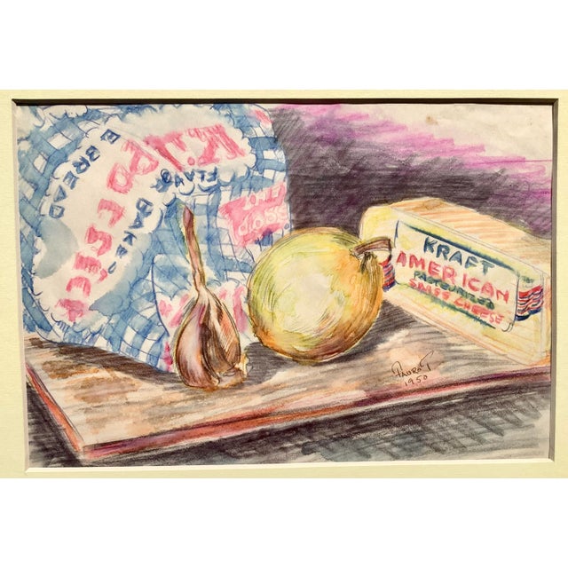 Homage to your grandfather's school lunch, Kilpatrick bread and Kraft cheese. 1950 watercolor by Walter Lowell Faurot...