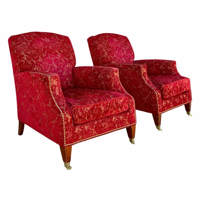 Contemporary Baker Furniture Contemporary Red Velvet Lounge Chairs For Sale - Image 3 of 6
