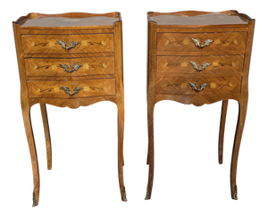Vintage French Marquetry Nightstands, 1920, Set of 2