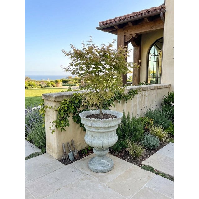 Large Neoclassical Scalloped Green Marble Garden Urn Planter For Sale - Image 11 of 12
