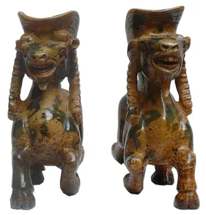 Chinese Oriental Carved Stone Ram Figures - Pair
