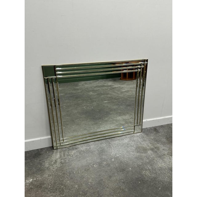 Large Brass Beveled Facet Cut Rectangular Mirror, 1980s For Sale - Image 4 of 13