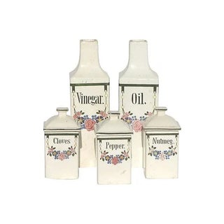 European Faience Cruets & Spice Jars - S/ 5 For Sale