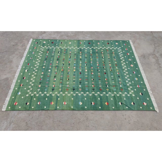 Handmade Cotton Vegetable Dyed Green Shooting Star Rug - 12'x15' For Sale - Image 9 of 11