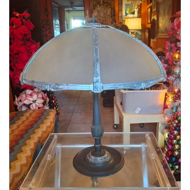 Arts & Crafts 1910-20 Arts and Crafts Slag Glass Table Lamp For Sale - Image 3 of 12