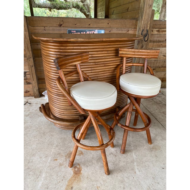 Vintage Paul Frankl Stacked Rattan Bar and Pair Stools Chairish
