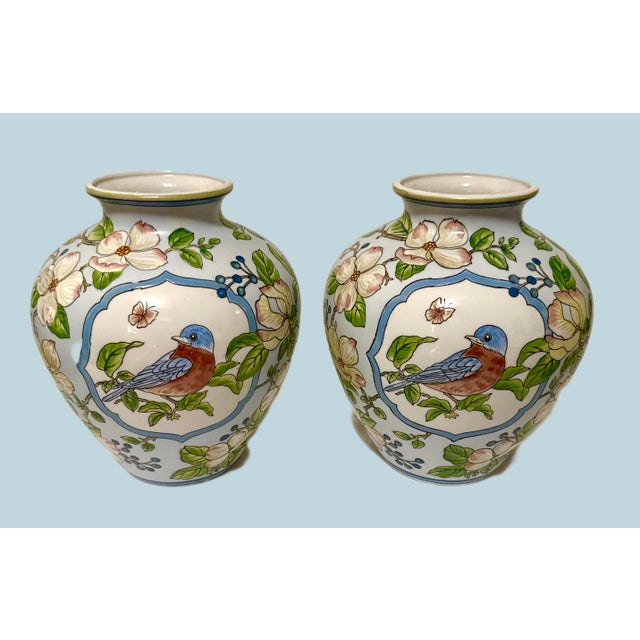 Late 20th Century Vintage Chinese Songbird Vases - A Pair For Sale - Image 5 of 7