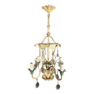 1940 Mid Century Modern Metal with Crystals Chandelier For Sale