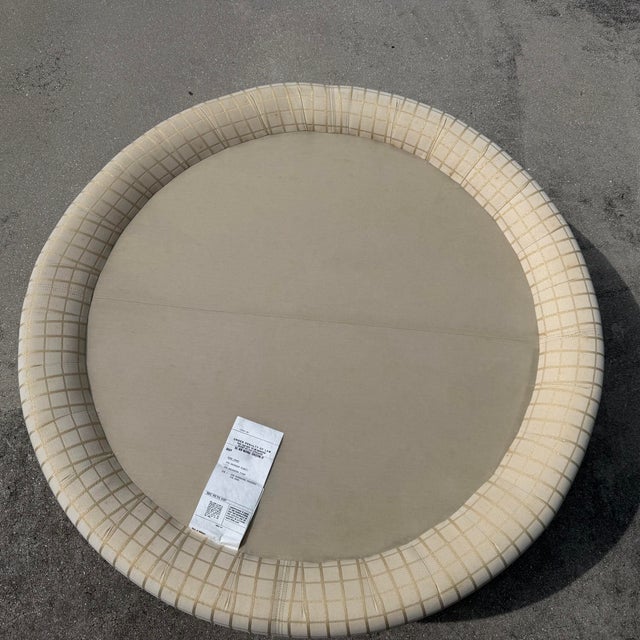 Wood Vintage 42” Round Postmodern Upholstered Cocktail Ottoman With Down Feather Cushion For Sale - Image 7 of 14