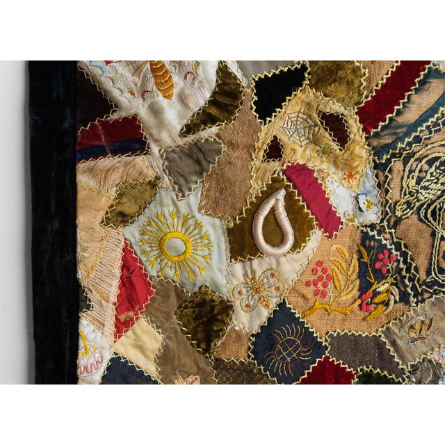 Antique Victorian Crazy Quilt, Hand Embroidered Silk and Velvet Patchwork Quilt, 19th Century For Sale - Image 17 of 18