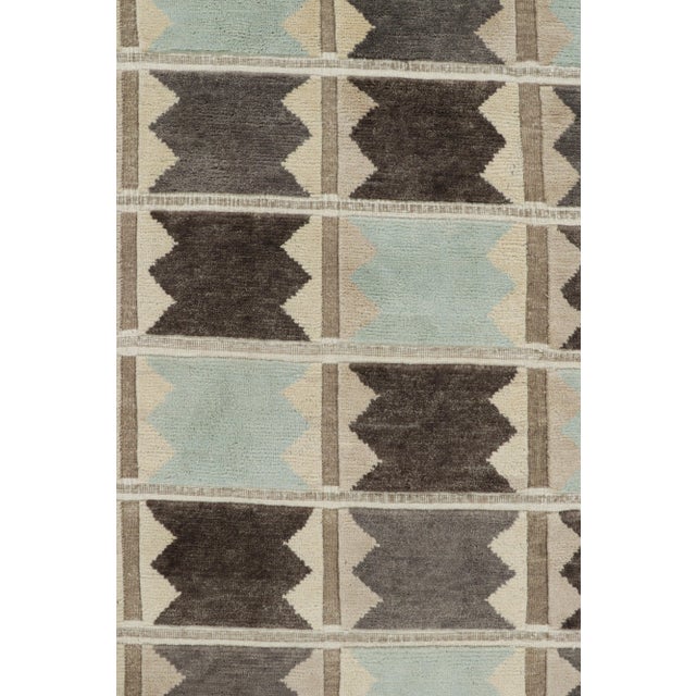 Mid-Century Modern Rug & Kilim’s Scandinavian Style Rug in Beige-Brown and Blue Geometric Patterns For Sale - Image 3 of 7