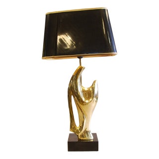 Sculptural Brass Hand Table Lamp with Black Shade, 1970s For Sale