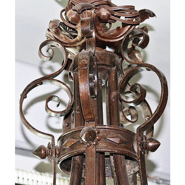 Art Nouveau French Country Wrought Steel Chandelier For Sale - Image 3 of 8
