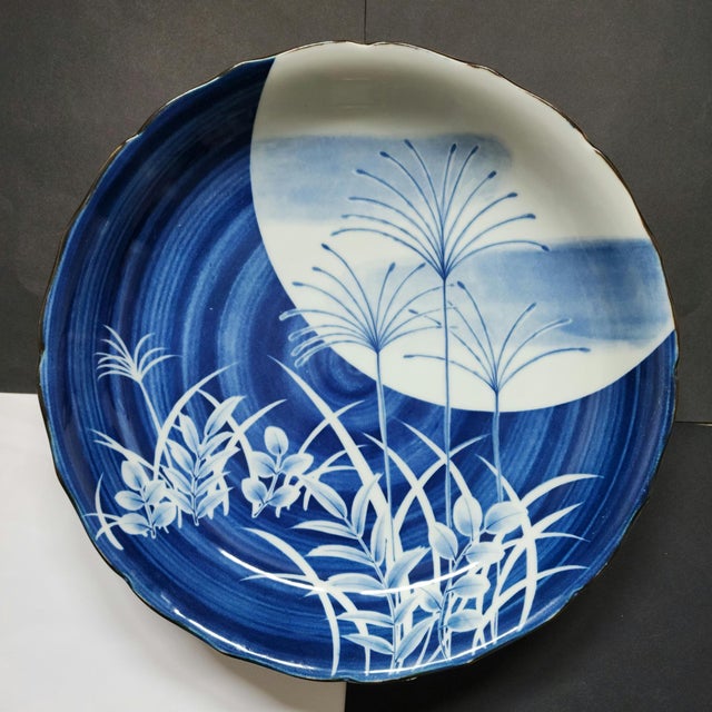 Blue Mid 20th Century Large Blue and White Japanese Porcelain Charger Plate For Sale - Image 8 of 8