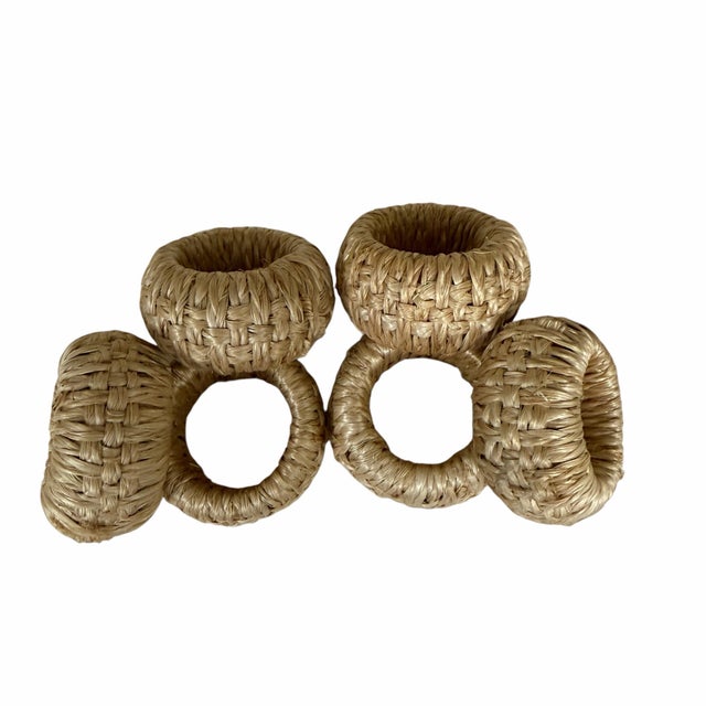 Late 20th Century Vintage Woven Raffia Napkin Ring - Set of 6 For Sale - Image 5 of 5