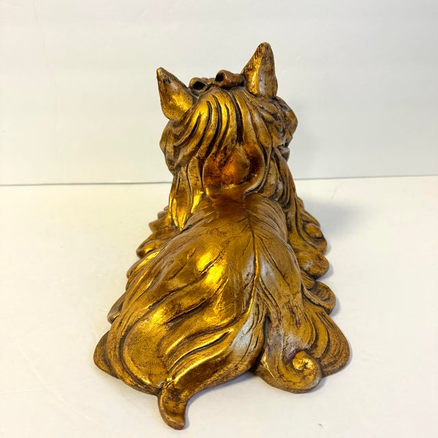 Mid 20th Century Kay Finch Yorkshire Terrier Gold Leaf Glaze Silky Yorkie Dog Statue California Usa For Sale - Image 5 of 12