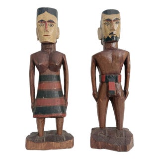 Vintage Wood Figures, Kutu Island, Micronesia - A Pair For Sale
