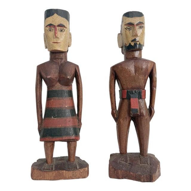 Vintage Wood Figures, Kutu Island, Micronesia - A Pair For Sale