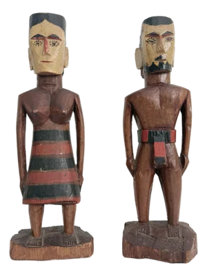 Vintage Wood Figures, Kutu Island, Micronesia - A Pair