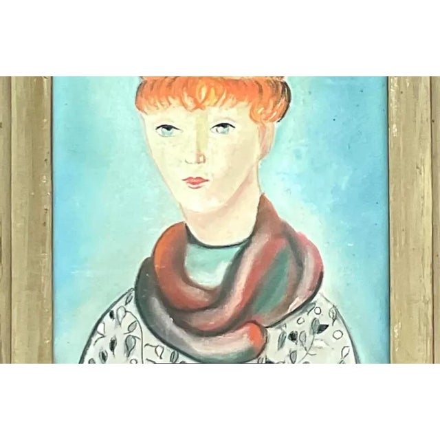 Vintage Boho Original Oil Portrait of Woman For Sale - Image 10 of 14