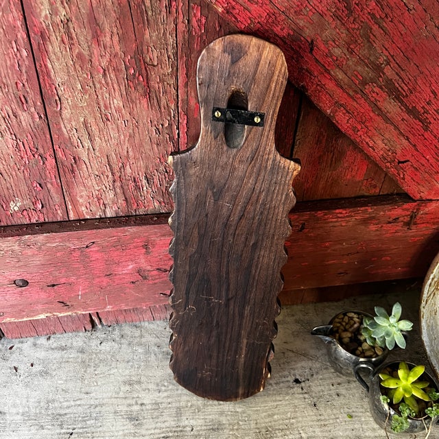 Wood Vintage Wooden Wall-Mounted Tie/Scarf Rack With Handcrafted Scalloped Edges & Brutalist Style For Sale - Image 7 of 8